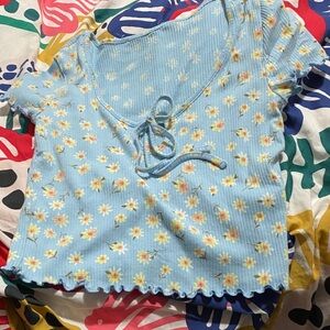 Floral Blue Short Sleeve Top